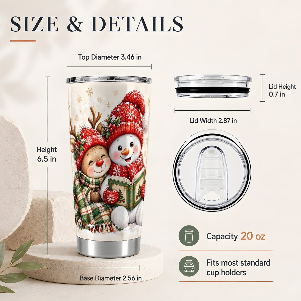 #pl[20oz|Steel] Cozy Christmas Reading 20oz Tumbler, Winter Travel Cup for Book Lovers