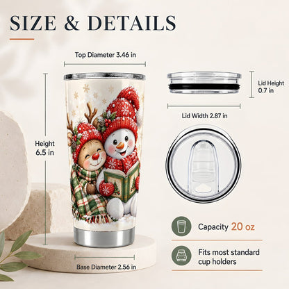 #pl[20oz|Steel] Cozy Christmas Reading 20oz Tumbler, Winter Travel Cup for Book Lovers