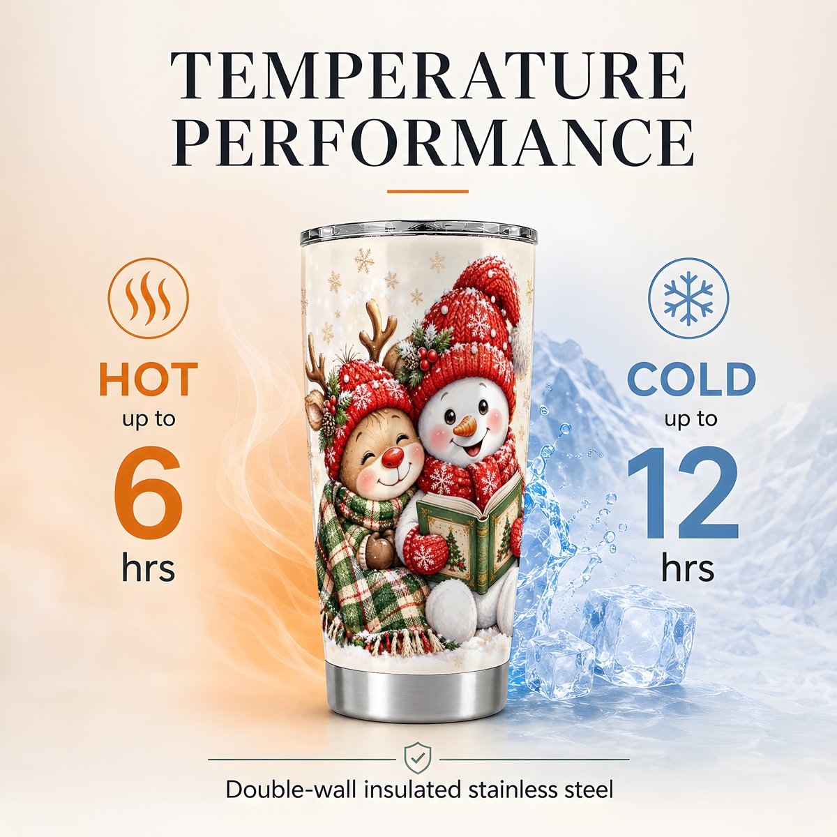 Cozy Christmas Reading 20oz Tumbler, Winter Travel Cup for Book Lovers