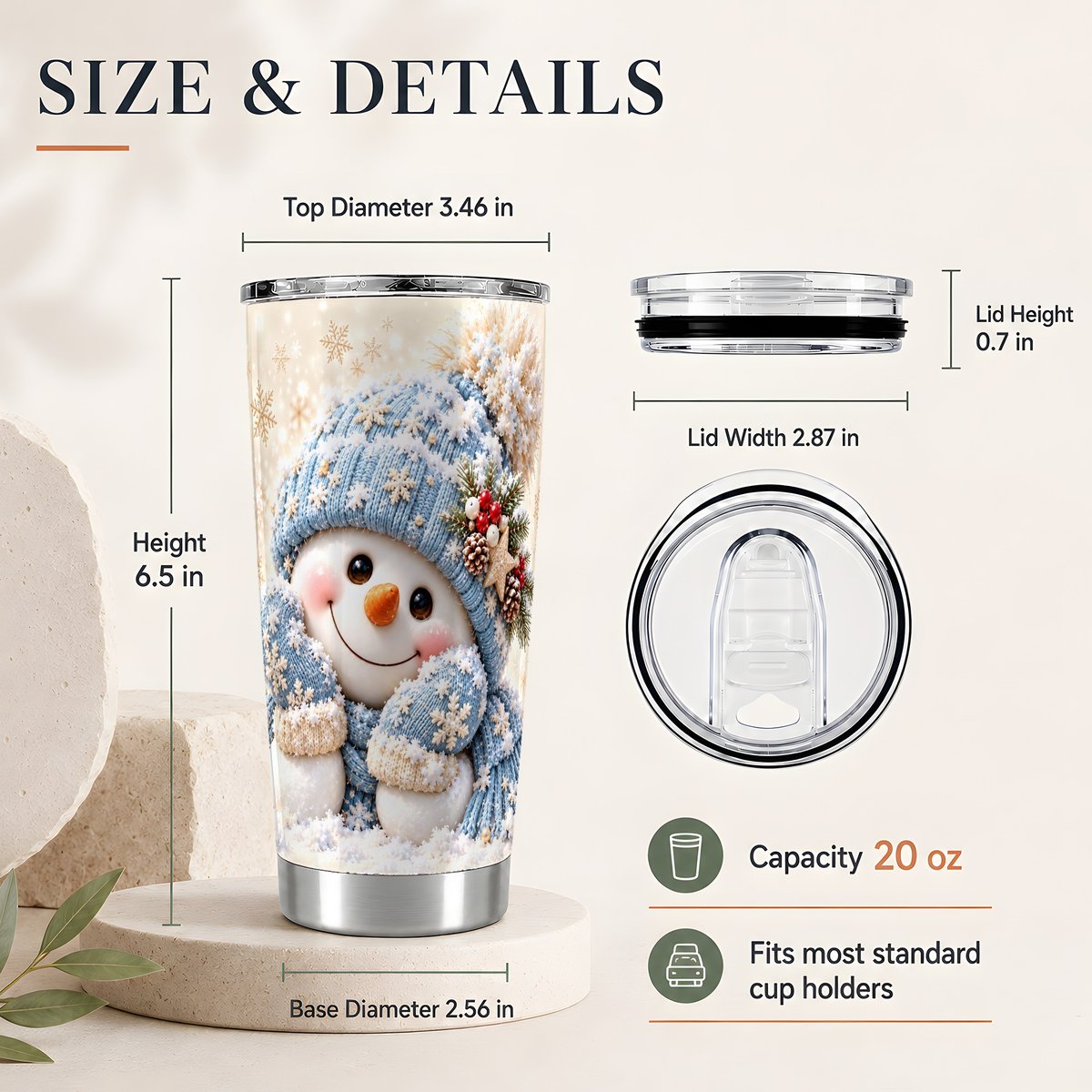 #pl[20oz|Steel] Blue Snowman 20oz Tumbler, Christmas Travel Cup for Winter Fans