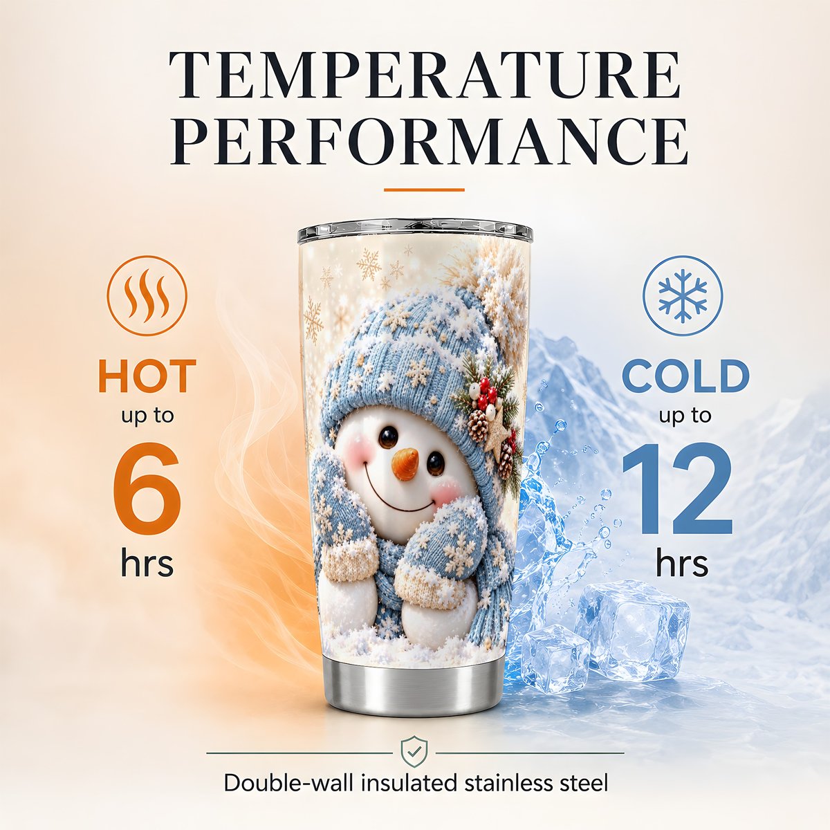 Blue Snowman 20oz Tumbler, Christmas Travel Cup for Winter Fans