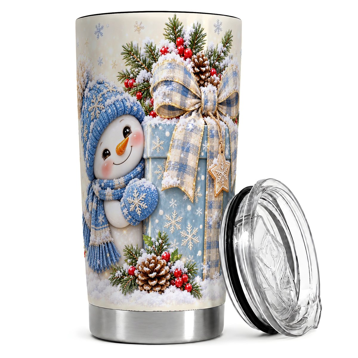 Snowman Christmas Package 20oz Tumbler, Holiday Travel Cup for Women