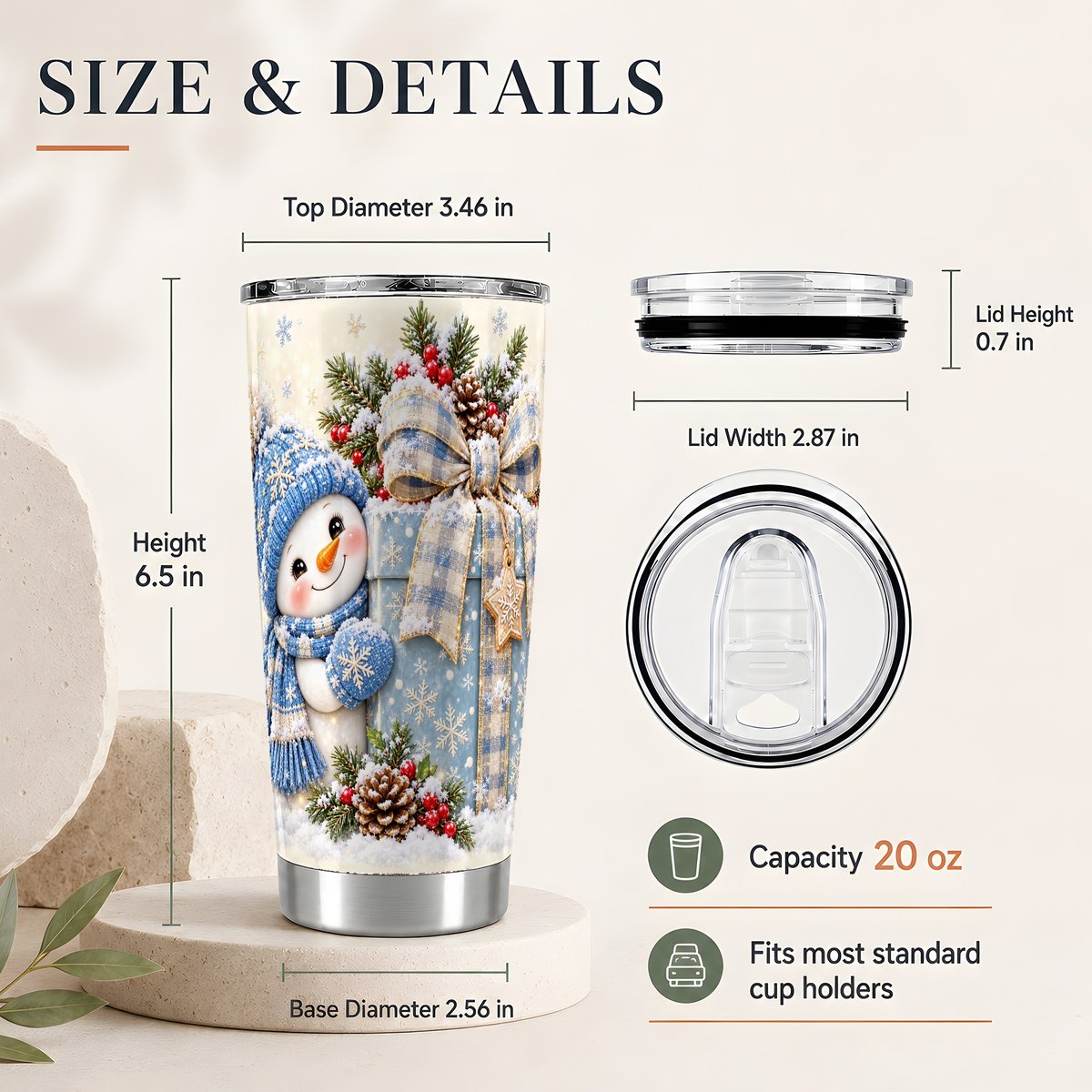 #pl[20oz|Steel] Snowman Christmas Package 20oz Tumbler, Holiday Travel Cup for Women