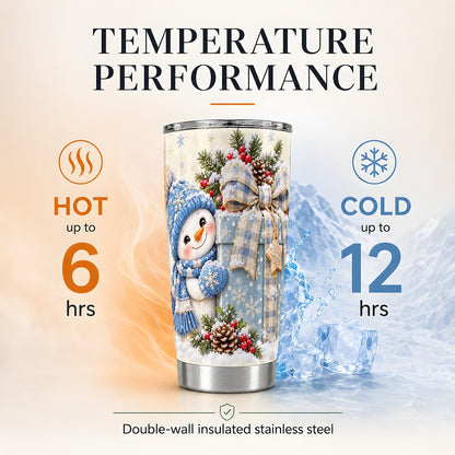 Snowman Christmas Package 20oz Tumbler, Holiday Travel Cup for Women