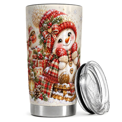 Snowman on Sled 20oz Tumbler, Christmas Travel Cup for Winter Fans
