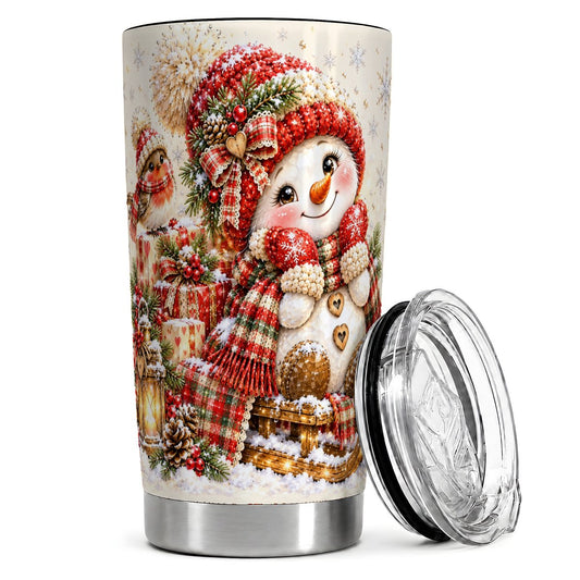 Snowman on Sled 20oz Tumbler, Christmas Travel Cup for Winter Fans