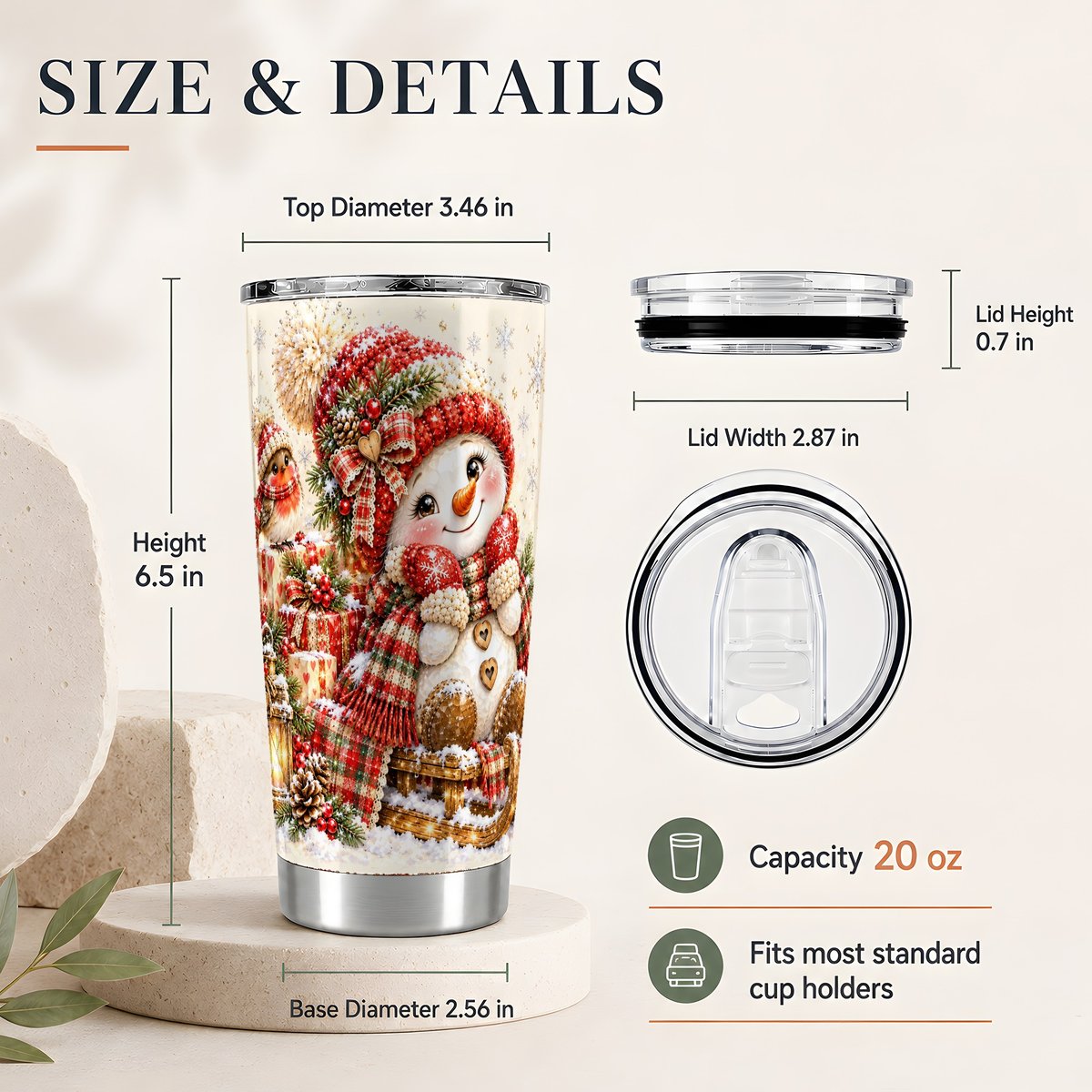 #pl[20oz|Steel] Snowman on Sled 20oz Tumbler, Christmas Travel Cup for Winter Fans