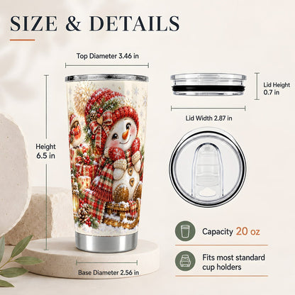 #pl[20oz|Steel] Snowman on Sled 20oz Tumbler, Christmas Travel Cup for Winter Fans
