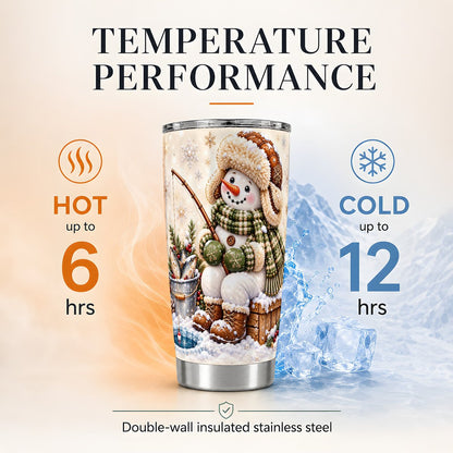 Ice Fishing Snowman 20oz Tumbler, Winter Travel Cup for Anglers
