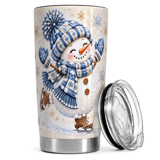 Ice Skating Snowman 20oz Tumbler, Winter Travel Cup for Skating Fans