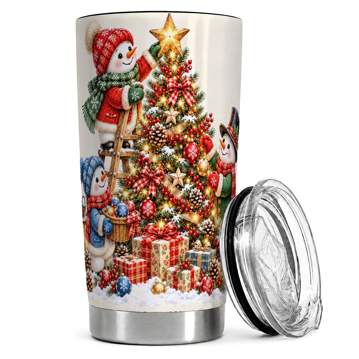 Snowman Christmas Tree 20oz Tumbler, Holiday Travel Cup for Women