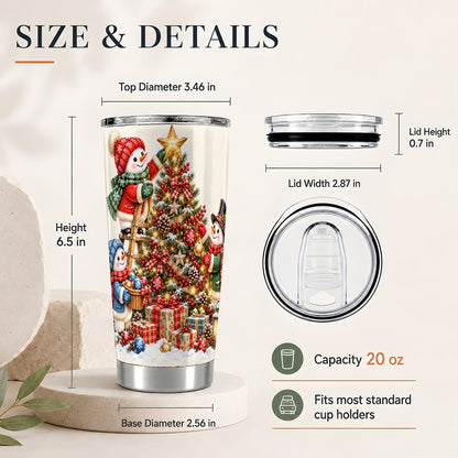 #pl[20oz|Steel] Snowman Christmas Tree 20oz Tumbler, Holiday Travel Cup for Women