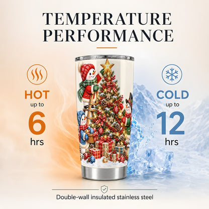 Snowman Christmas Tree 20oz Tumbler, Holiday Travel Cup for Women