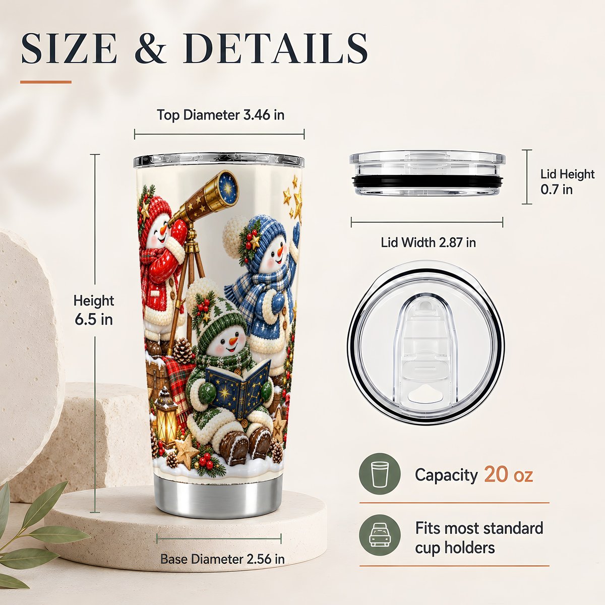 #pl[20oz|Steel] Snowman Stargazing 20oz Tumbler, Starry Holiday Travel Cup for Women