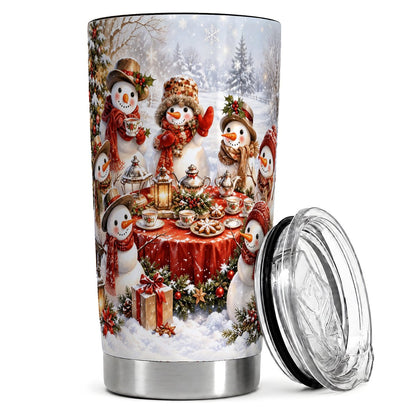 Snowman Tea Party 20oz Tumbler, Christmas Travel Cup for Tea Lovers