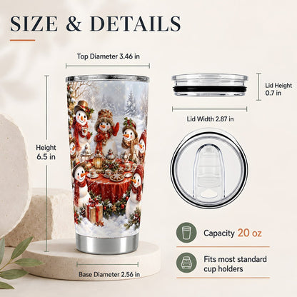 #pl[20oz|Steel] Snowman Tea Party 20oz Tumbler, Christmas Travel Cup for Tea Lovers