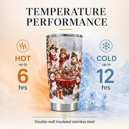 Snowman Tea Party 20oz Tumbler, Christmas Travel Cup for Tea Lovers