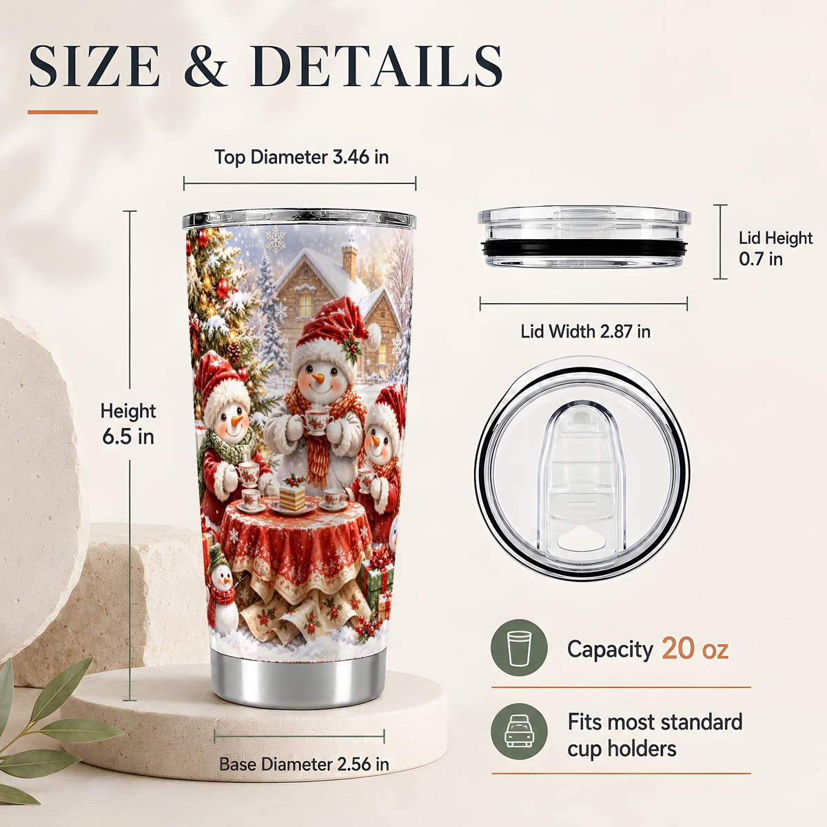 #pl[20oz|Steel] Snowman Christmas Tea 20oz Tumbler, Cozy Holiday Travel Cup for Women