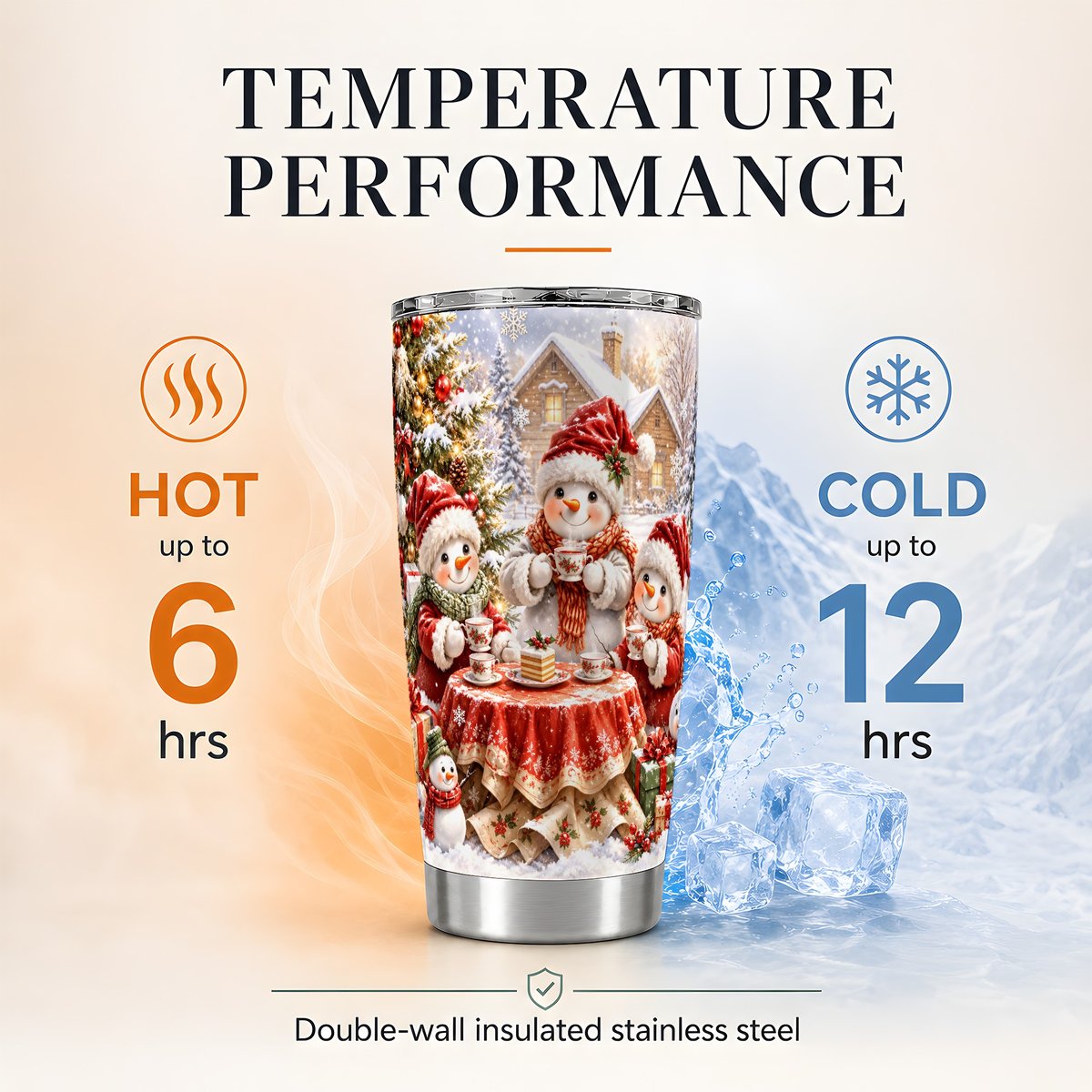 Snowman Christmas Tea 20oz Tumbler, Cozy Holiday Travel Cup for Women