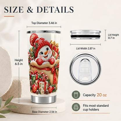#pl[20oz|Steel] Snowman Christmas Sack 20oz Tumbler, Holiday Travel Cup for Women