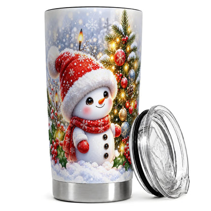 Cute Snowman 20oz Tumbler, Christmas Travel Cup, Festive Tree Art