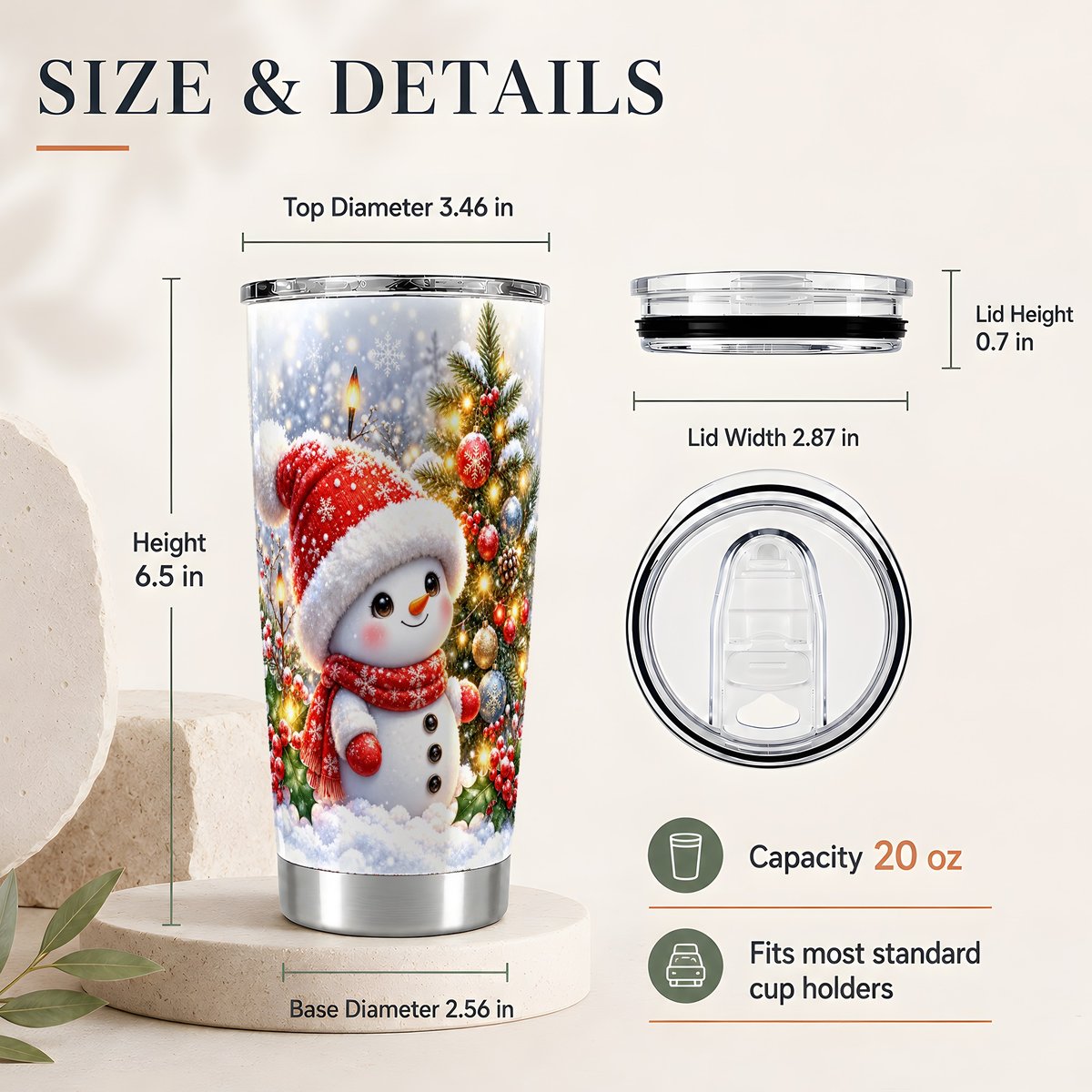 #pl[20oz|Steel] Cute Snowman 20oz Tumbler, Christmas Travel Cup, Festive Tree Art