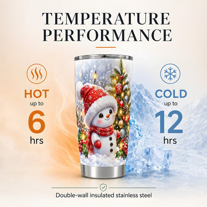Cute Snowman 20oz Tumbler, Christmas Travel Cup, Festive Tree Art