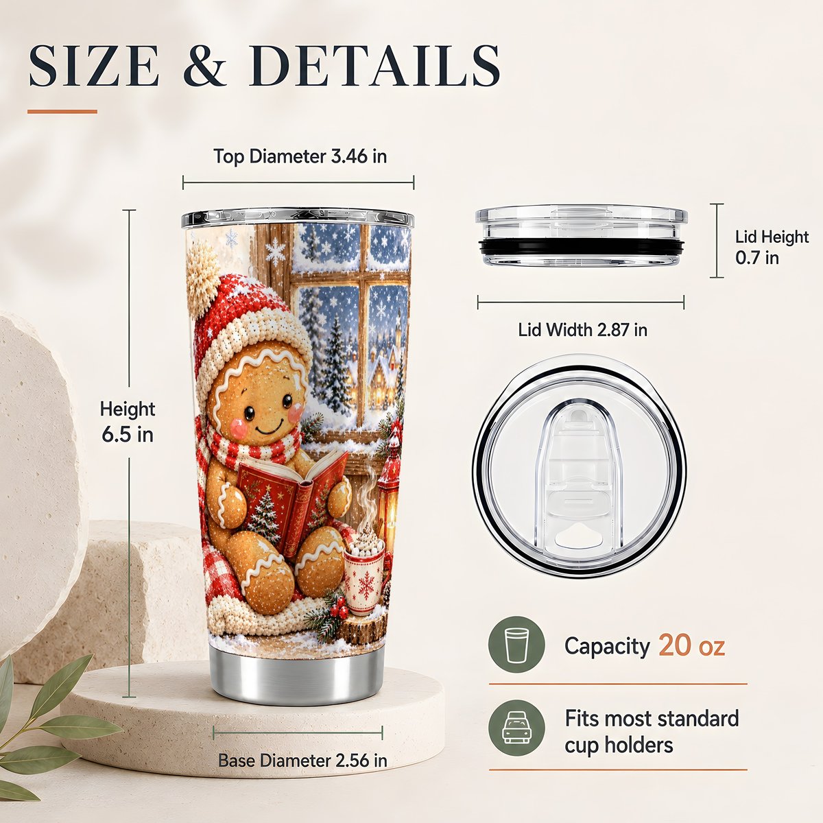 #pl[20oz|Steel] Reading Gingerbread 20oz Tumbler, Christmas Travel Cup, Book Lover