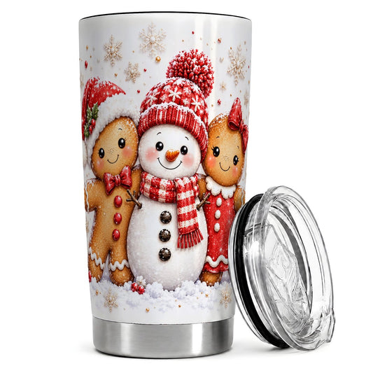 Gingerbread Snowman 20oz Tumbler, Christmas Travel Cup, Friends Art