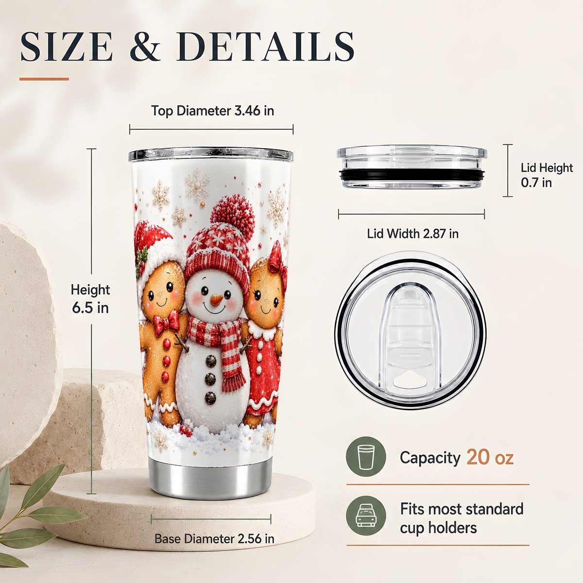#pl[20oz|Steel] Gingerbread Snowman 20oz Tumbler, Christmas Travel Cup, Friends Art