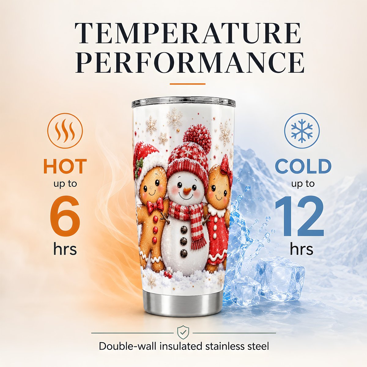 Gingerbread Snowman 20oz Tumbler, Christmas Travel Cup, Friends Art