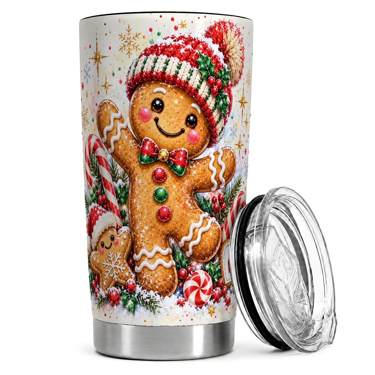 Gingerbread Man 20oz Tumbler, Christmas Travel Cup for Cookie Lovers