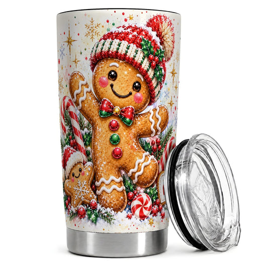 Gingerbread Man 20oz Tumbler, Christmas Travel Cup for Cookie Lovers