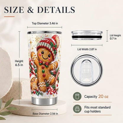 #pl[20oz|Steel] Gingerbread Man 20oz Tumbler, Christmas Travel Cup for Cookie Lovers