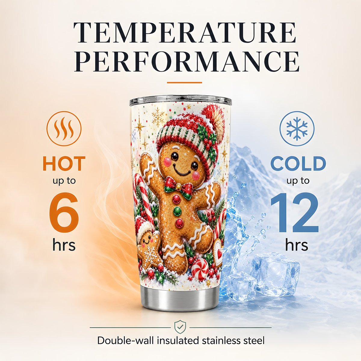 Gingerbread Man 20oz Tumbler, Christmas Travel Cup for Cookie Lovers