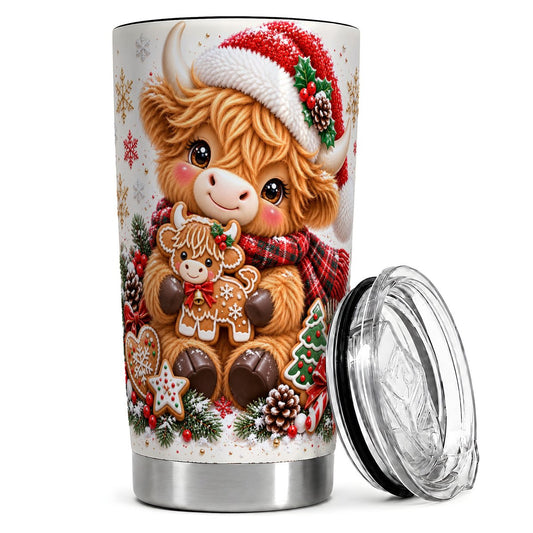 Christmas Highland Cow 20oz Tumbler, Holiday Travel Cup for Cow Lovers
