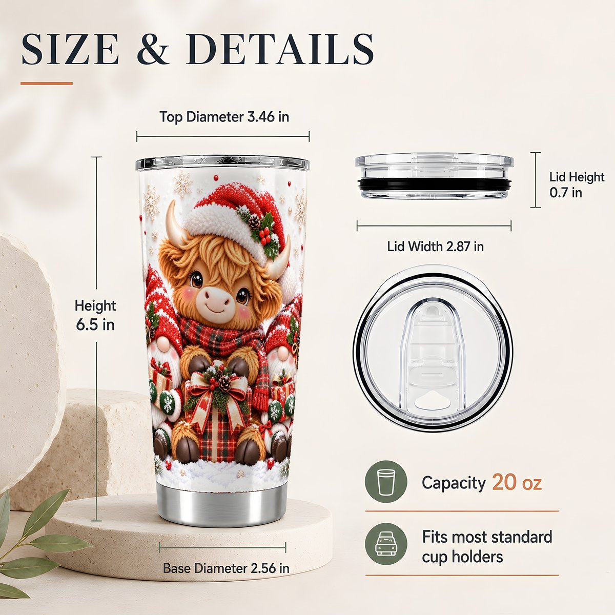 #pl[20oz|Steel] Highland Cow Gnomes 20oz Tumbler, Christmas Travel Cup for Women