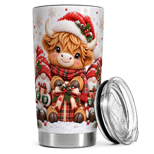 Highland Cow Gnomes 20oz Tumbler, Christmas Travel Cup for Women