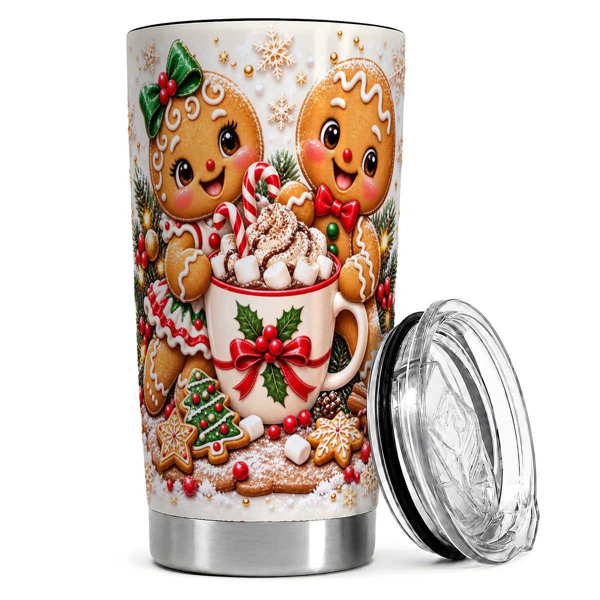 Gingerbread Couple 20oz Tumbler, Christmas Cocoa Travel Cup for Women
