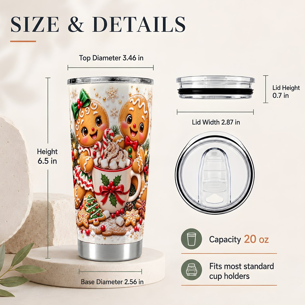 #pl[20oz|Steel] Gingerbread Couple 20oz Tumbler, Christmas Cocoa Travel Cup for Women