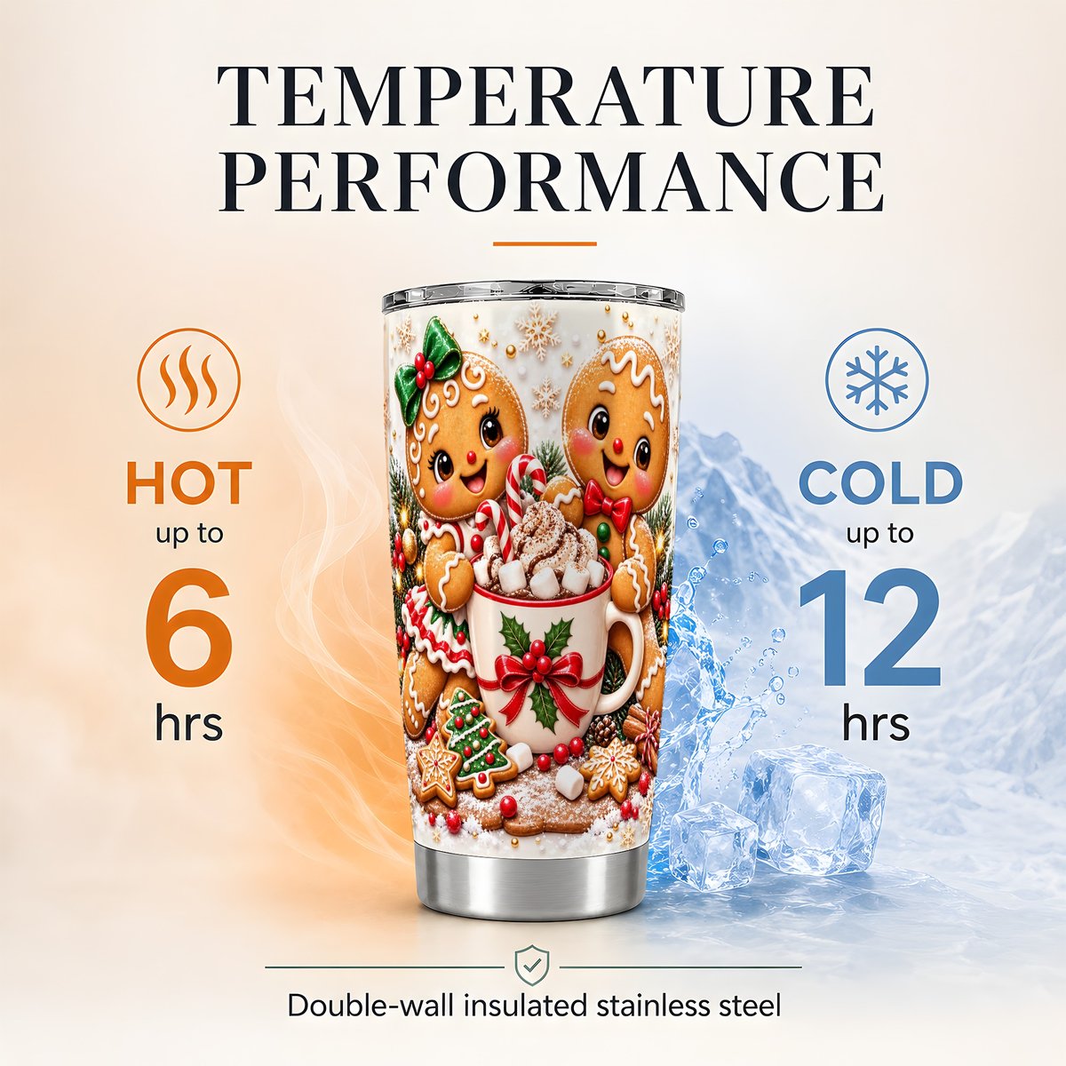 Gingerbread Couple 20oz Tumbler, Christmas Cocoa Travel Cup for Women