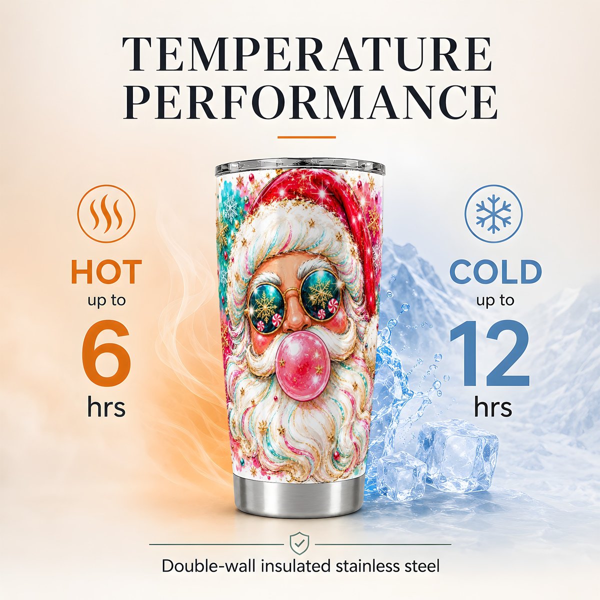 Bubblegum Santa 20oz Tumbler, Christmas Travel Cup for Women