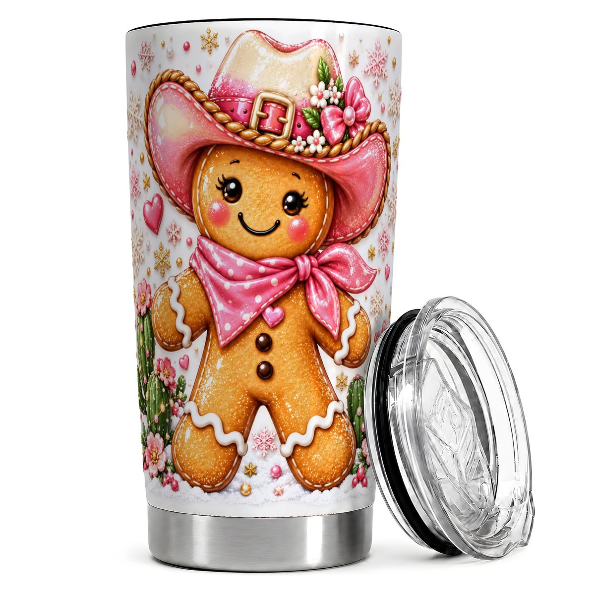 Gingerbread Cowgirl 20oz Tumbler, Western Christmas Travel Cup for Women
