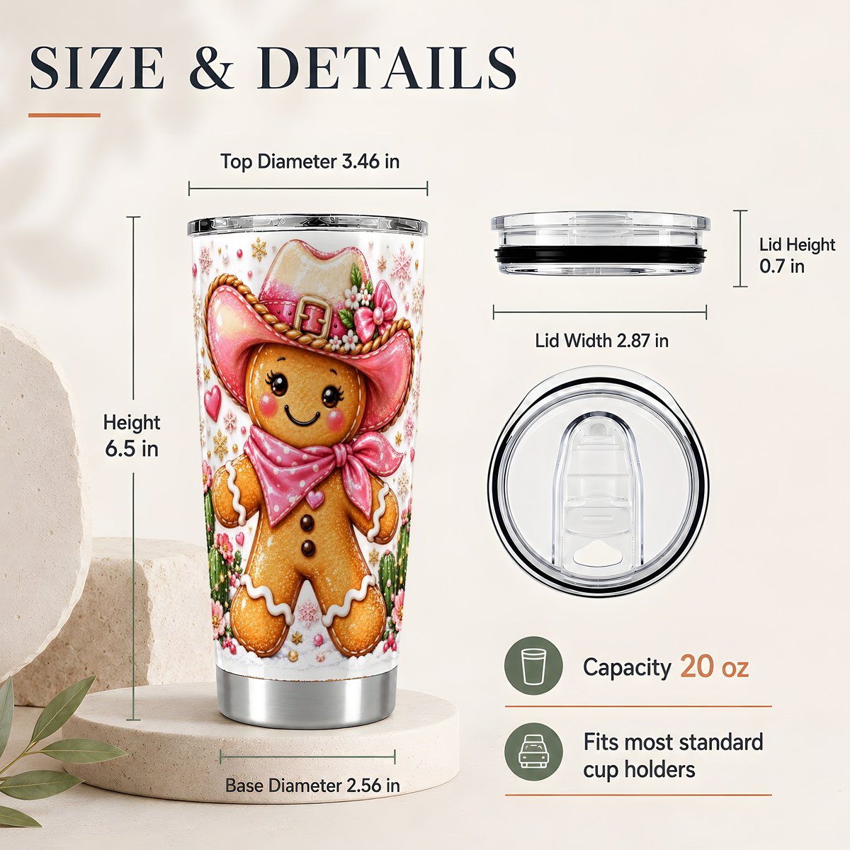 #pl[20oz|Steel] Gingerbread Cowgirl 20oz Tumbler, Western Christmas Travel Cup for Women