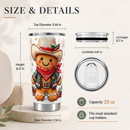 #pl[20oz|Steel] Gingerbread Cowboy 20oz Tumbler, Western Christmas Travel Cup for Men