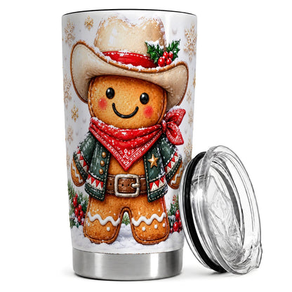 Gingerbread Cowboy 20oz Tumbler, Western Christmas Travel Cup for Men