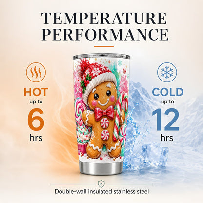 Candy Cane Gingerbread 20oz Tumbler, Christmas Travel Cup for Women