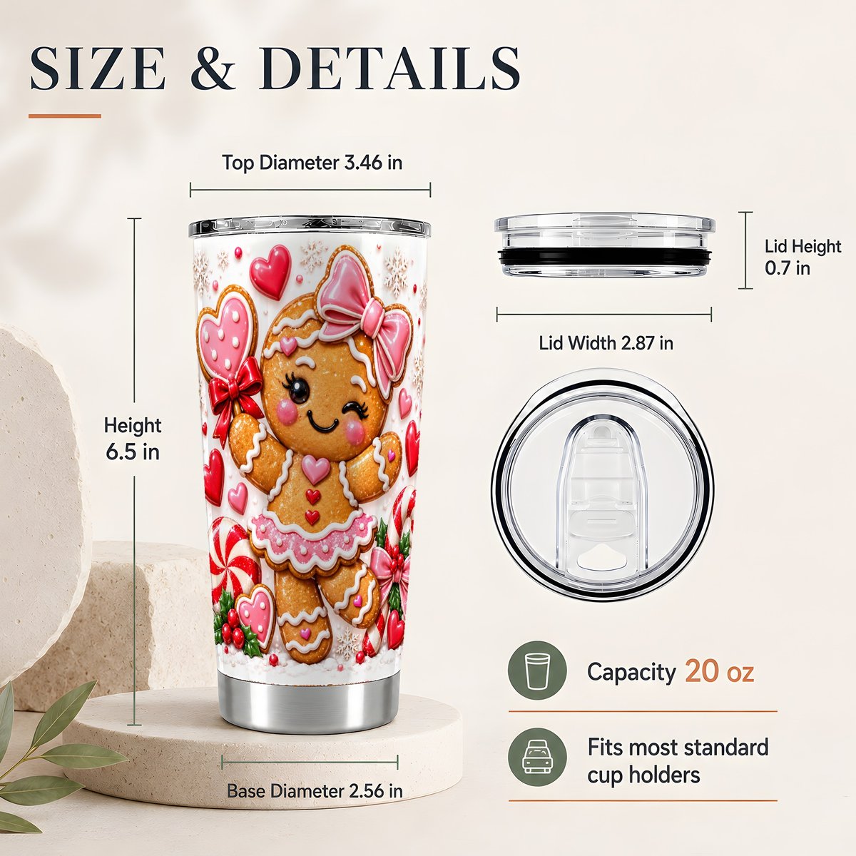 #pl[20oz|Steel] Gingerbread Girl 20oz Tumbler, Christmas Travel Cup for Women