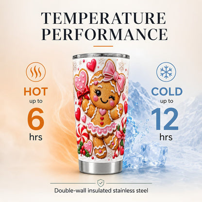 Gingerbread Girl 20oz Tumbler, Christmas Travel Cup for Women