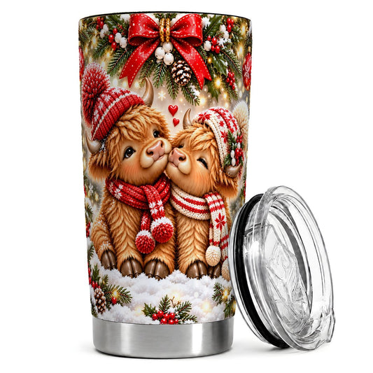Highland Cow Couple 20oz Tumbler, Christmas Travel Cup for Couples